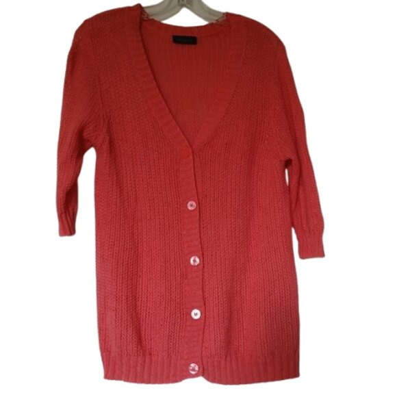 Kenneth Cole Vibrant Coral Linen Blend 3/4 Sleeve Layering Cardigan Size XL - Picture 2 of 7